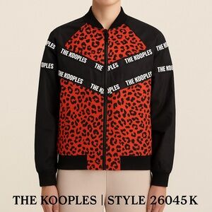 The Kooples “Pop Leo” Leopard Print Logo Tape Bomber – Style 26045K Size XL